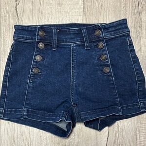 American Eagle Outfitters High-Waist Navy Denim Shorts with Button Front